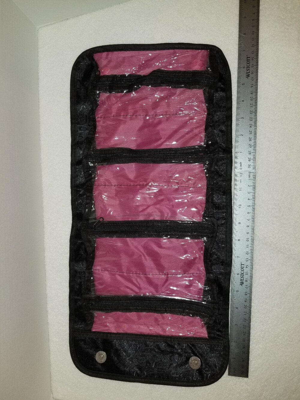 Black Pink Fold Over And Out Makeup Travel Pouch Case